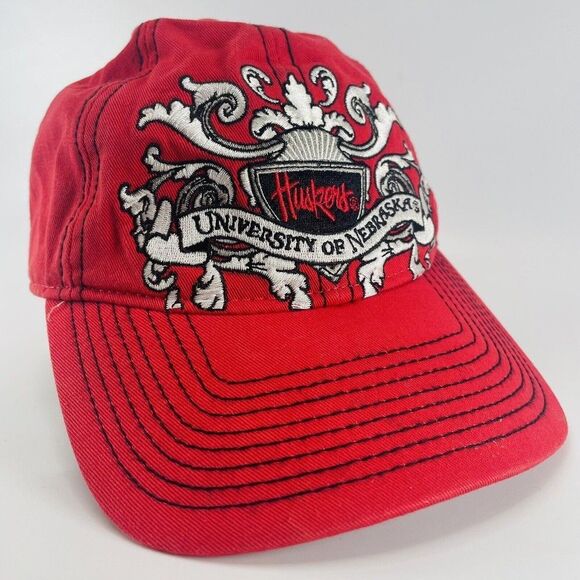 Nebraska Huskers Cap Strapback Hat Cornhuskers Red Silver Scroll Signatures NCAA - Picture 1 of 10